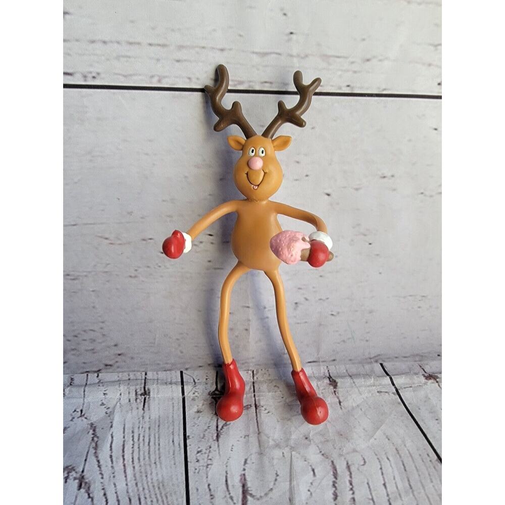 Vintage Christmas Russ Bendable Rubber Toy Reindeer Ice Cream Cone 80s Figure